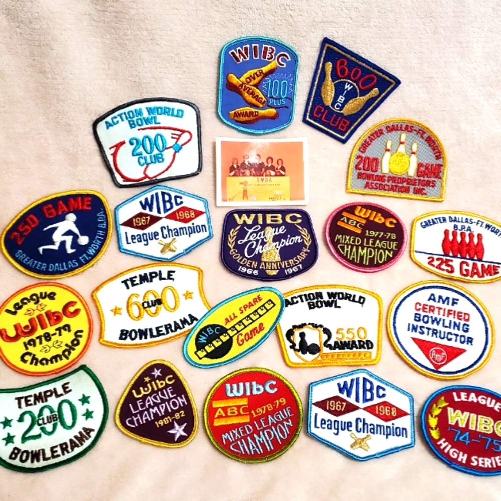 Vintage 60s 70s WIBC Bowling Patches 19 Count, Dallas Texas w/ Owner Photo